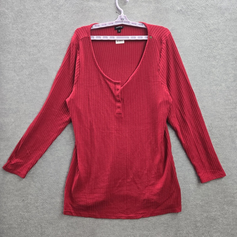 Torrid Women Shirt 3 Red Henley Snap Button Long Sleeve Waffle Knit